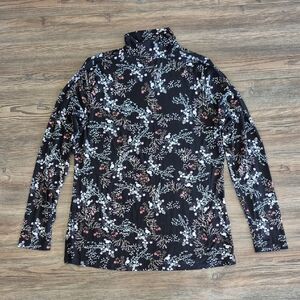 Women's Floral Black Turtleneck Top